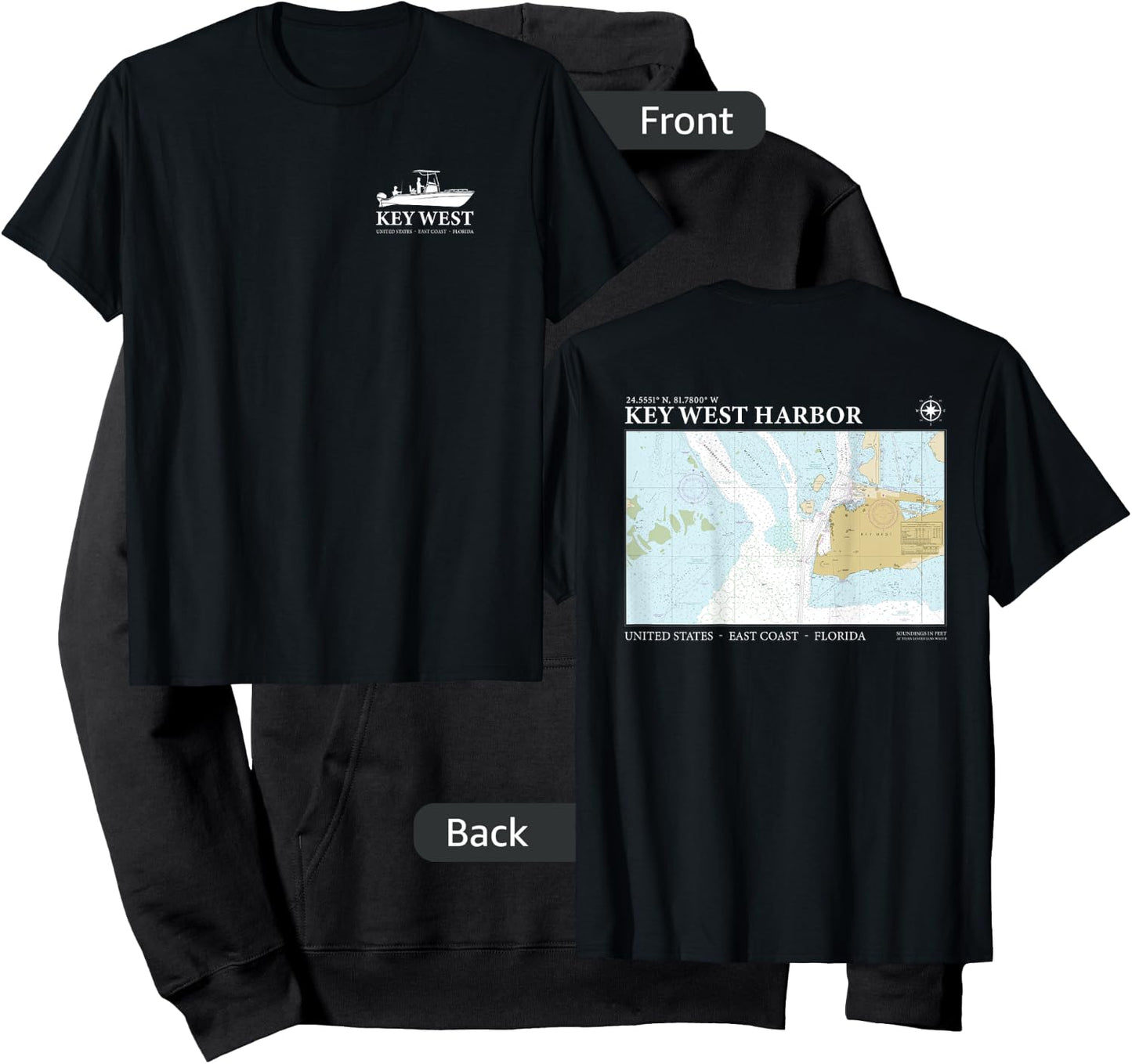 Key West Harbor Navigational Nautical Chart Florida Fishing Hoodie - Hoodie | Black