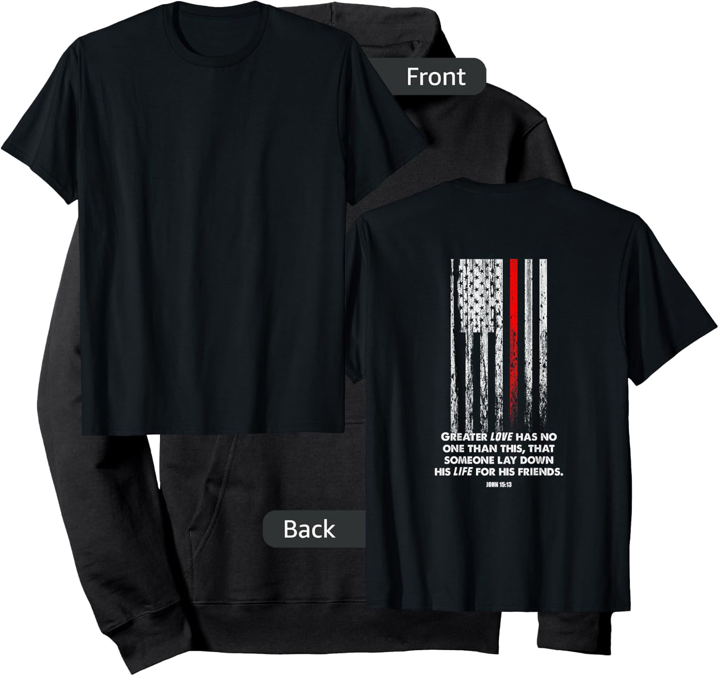 Thin Red Line Firefighter Bible Verse Christian Hoodie - Hoodie | Black