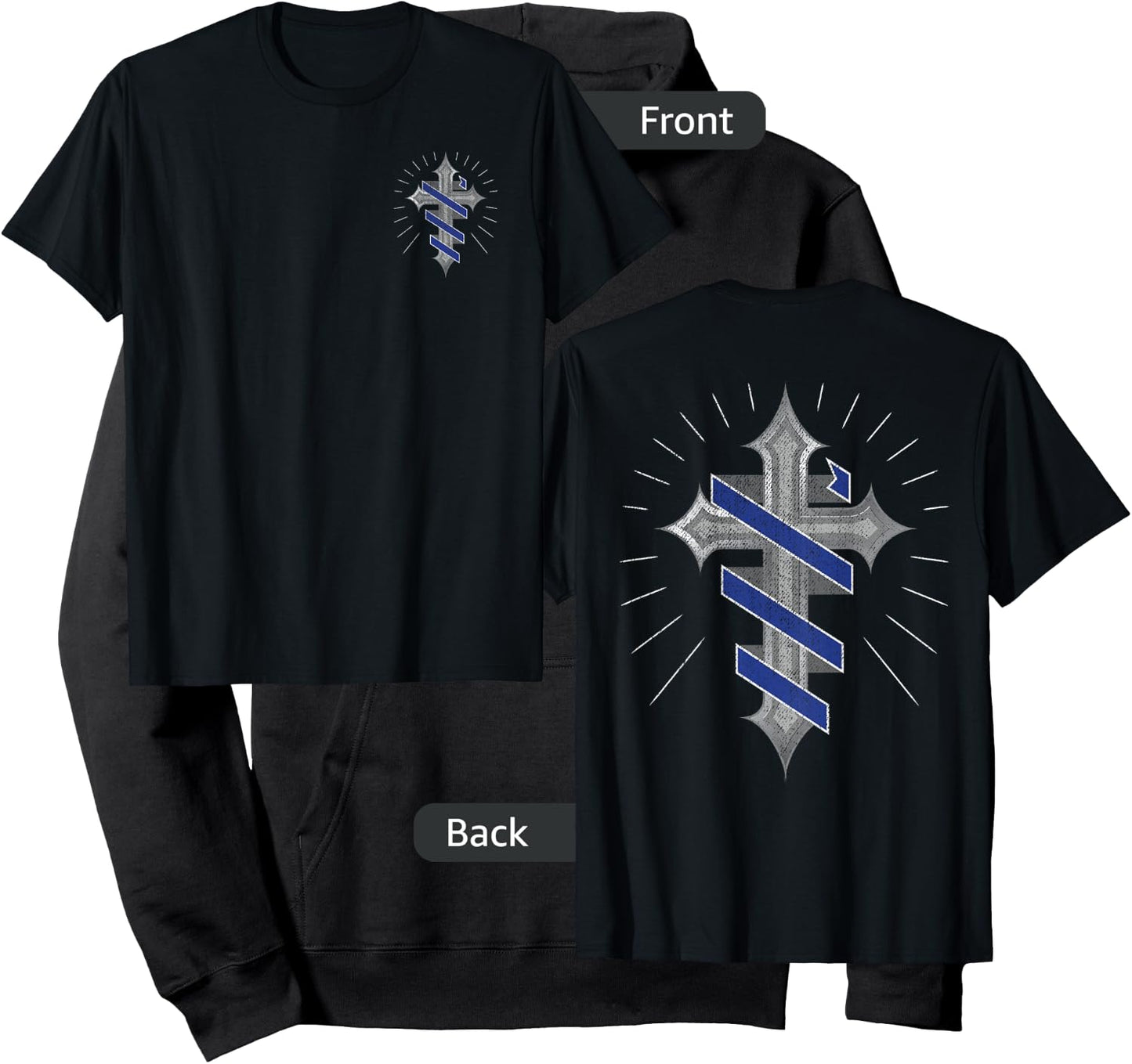 Police Support Guardian Angel Thin Blue Line Christian Cross Hoodie - Hoodie | Black