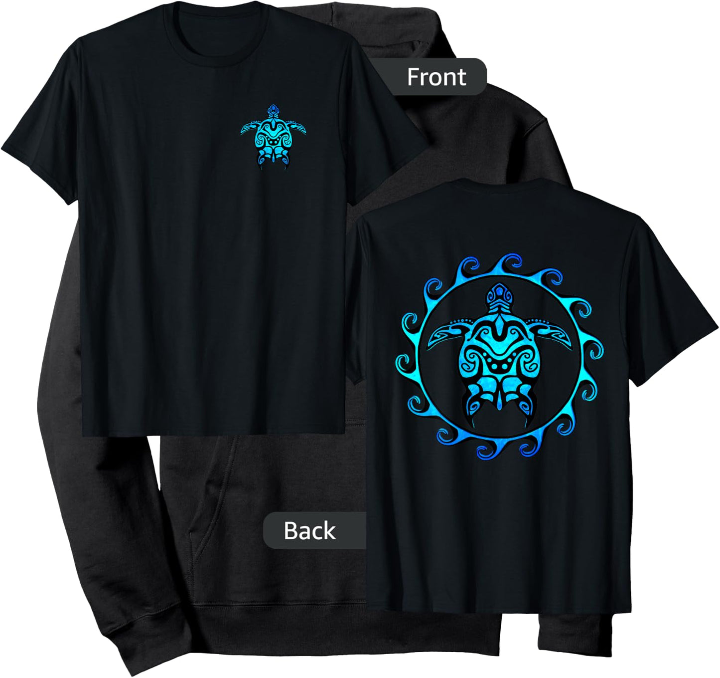 Tribal Hawaiian Maori Sun Sea Turtle (2-Sided) Hoodie - Hoodie | Black