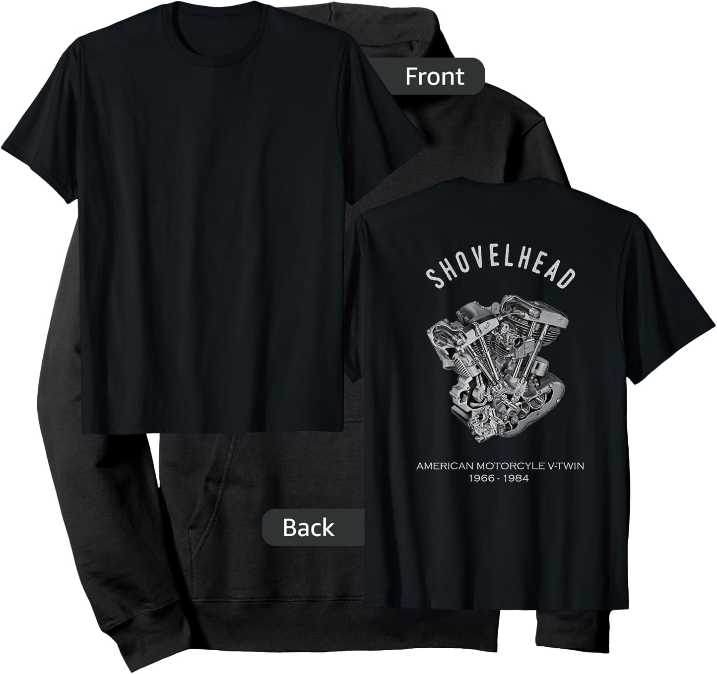 Vintage HD Motorcycle VTwin ShovelHead Motor Drawing Biker Hoodie - Hoodie | Black