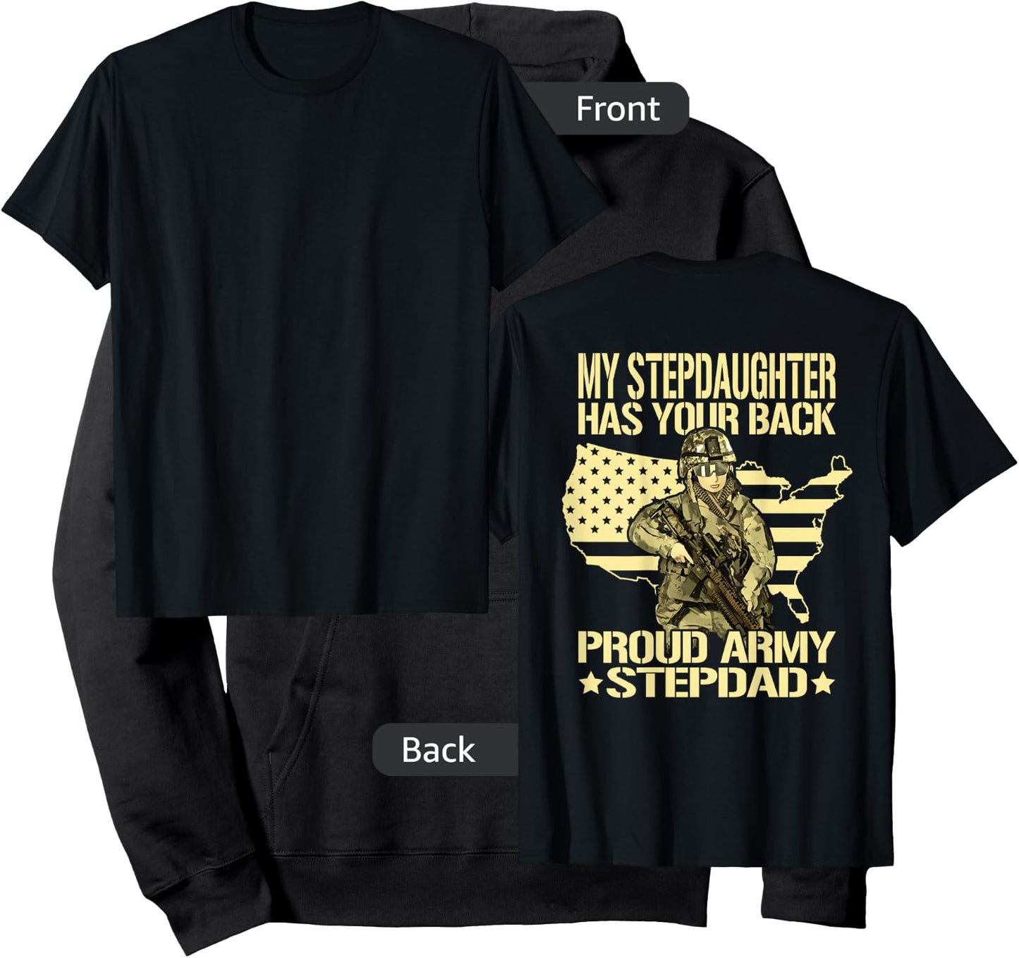My Stepdaughter Has Your Back - Proud Army Stepdad Dad Gift Hoodie - Hoodie | Black