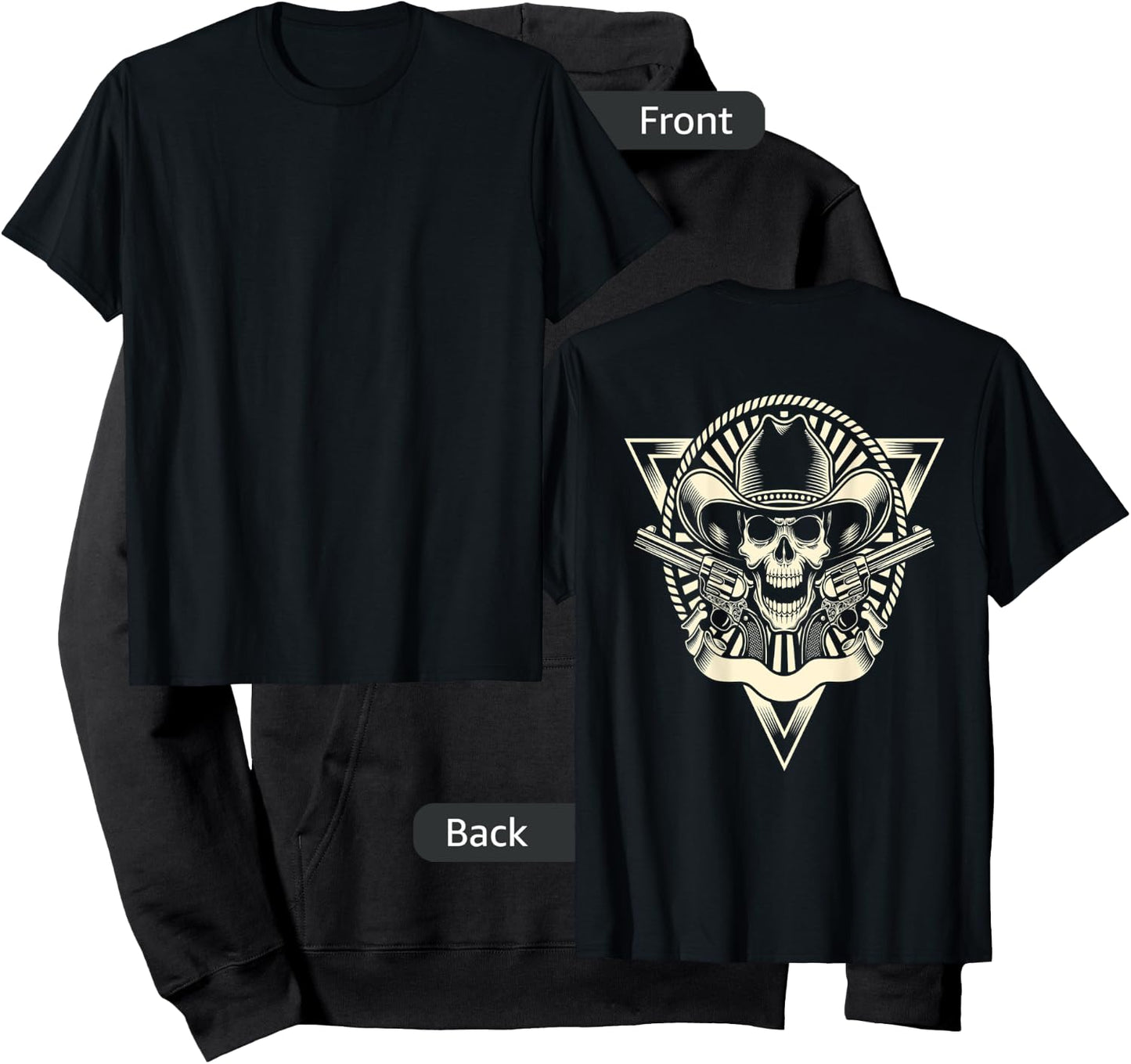 Skull Motorcycle Shirt Biker Cowboy Hat Outlaw Guns Hoodie - Hoodie | Black