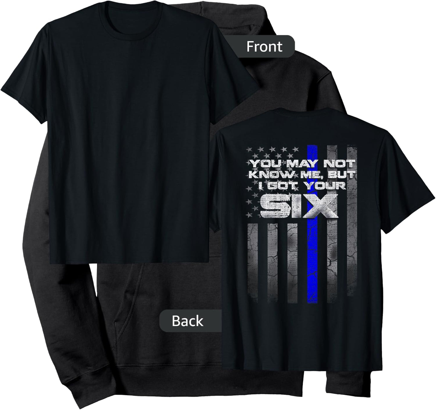 I Got Your Six - Thin Blue Lines USA Flag Police Hoodie - Hoodie | Black
