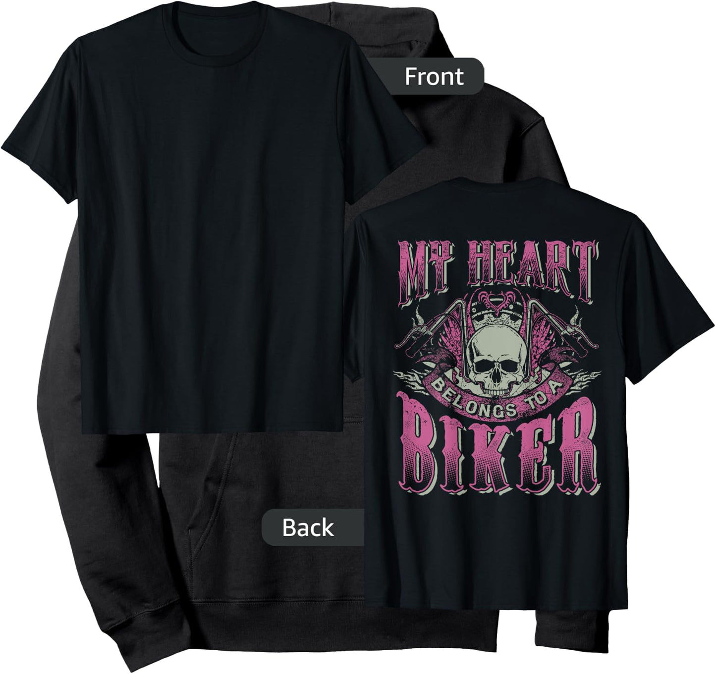 My Heart Belongs To A Biker Skull Motorcycle Babe Chick Wife Hoodie - Hoodie | Black