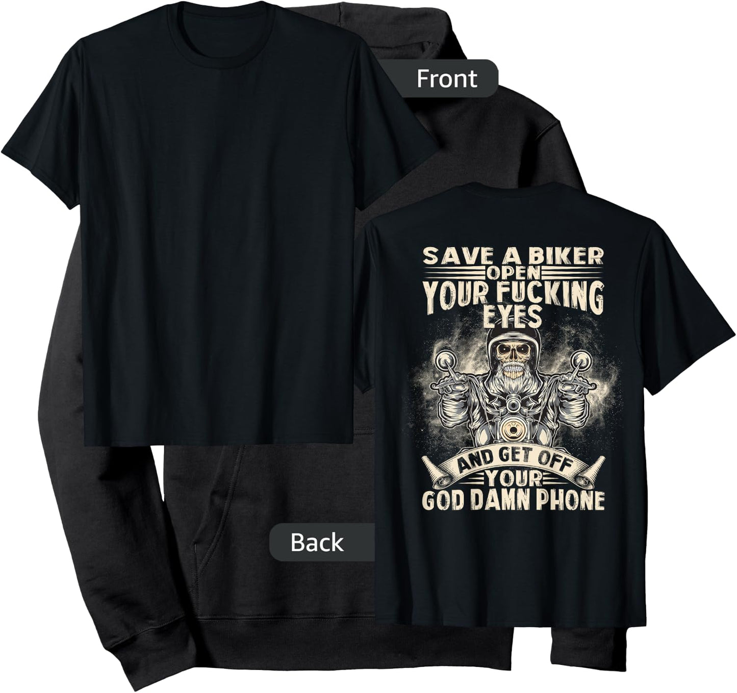 Save A Biker Open Your Fucking Eyes Get Off Your Phone Hoodie - Hoodie | Black