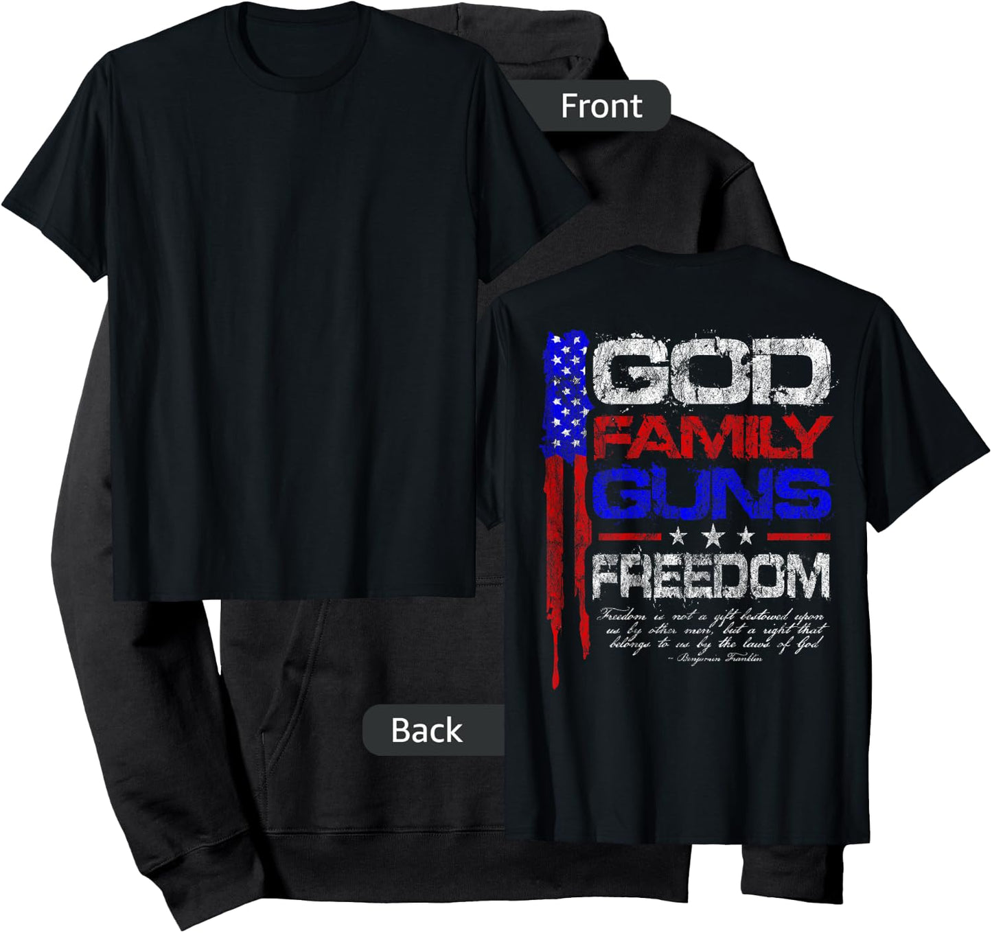 GOD, FAMILY, GUNS, FREEDOM Conservative American Flag Shirt Women Men Hoodie - Hoodie | Black