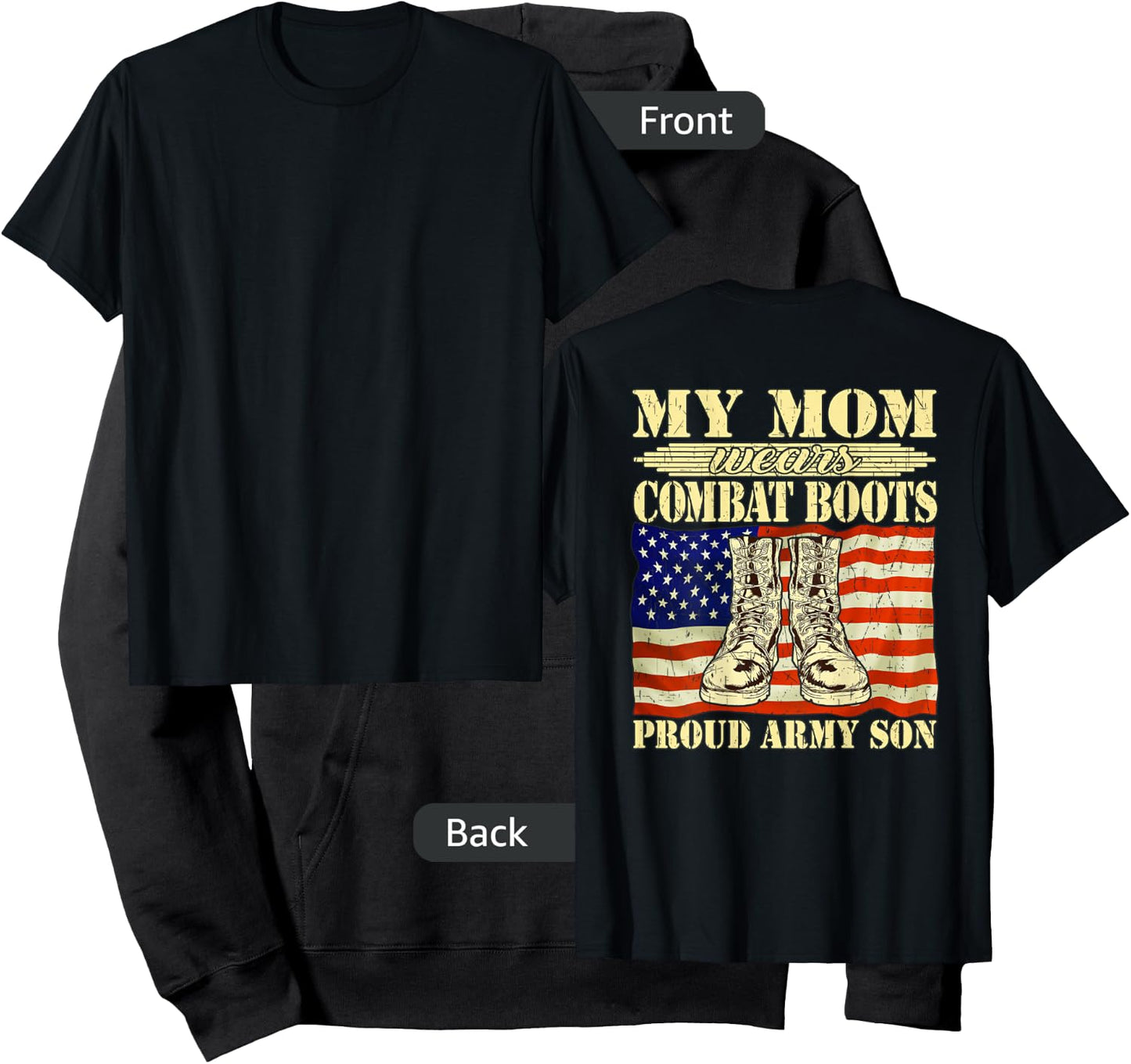 My Mom Wears Combat Boots Proud Army Son Military Child Gift Hoodie - Hoodie | Black