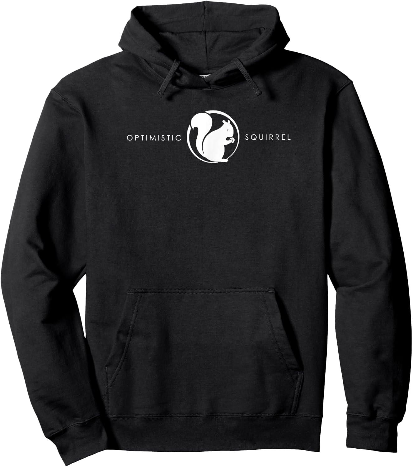 Official Optimistic Squirrel white logo with acorn Hoodie - Hoodie | Black