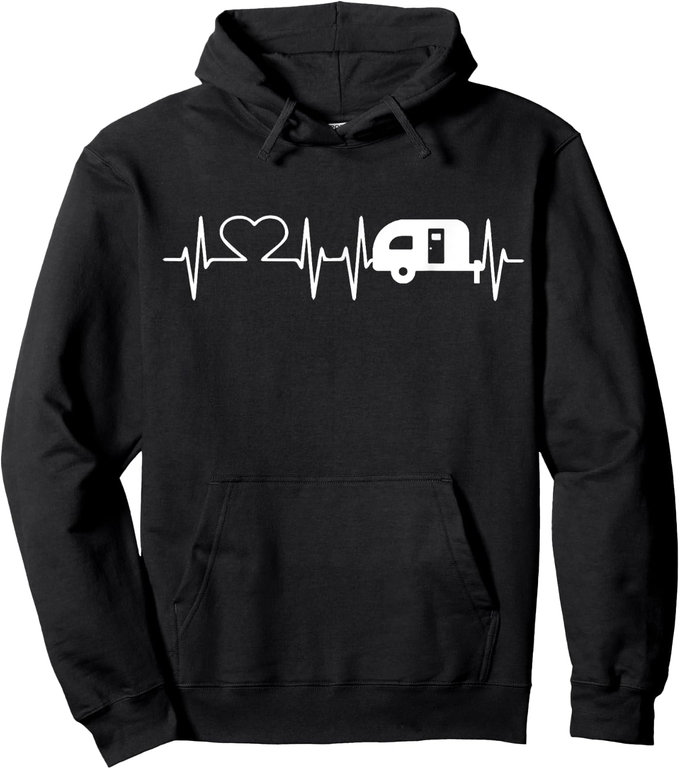 Cute Heartbeat Camper Camping Campfire Lovers Gift Hoodie - Hoodie | Black