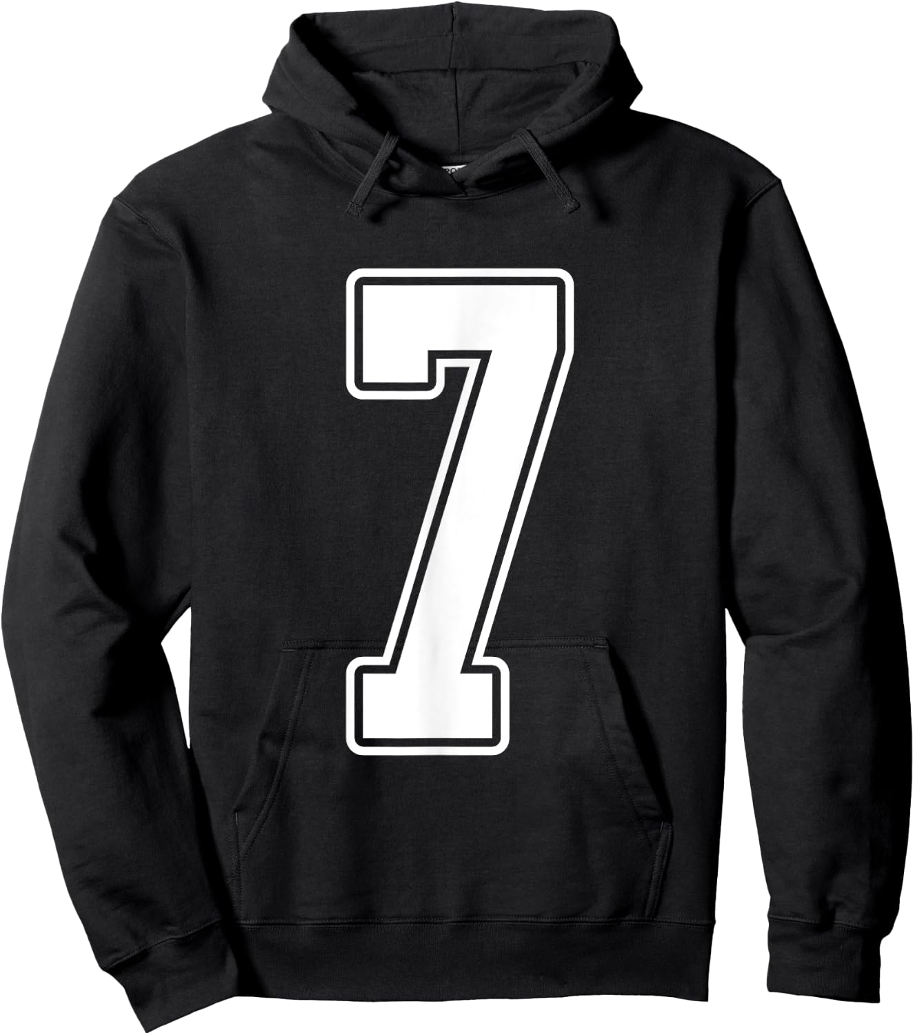 #7 White Outline Number 7 Sports Fan Jersey Style Hoodie - Hoodie | Black