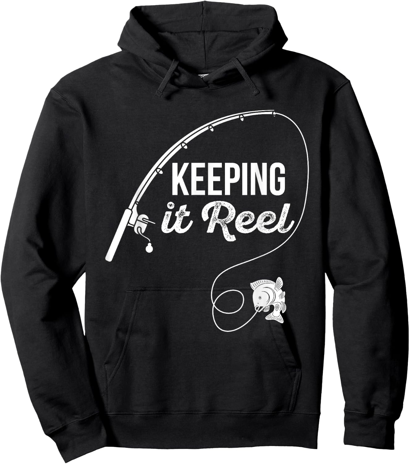 Funny Fishing Pole Keeping it Reel Joke Gift Hoodie - Hoodie | Black
