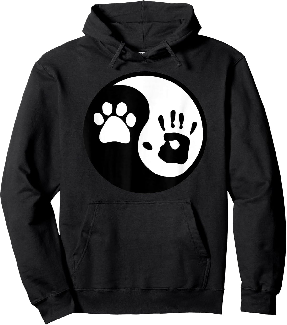 Dog Paw and Human Hand Print Yin Yang Hoodie - Hoodie | Black
