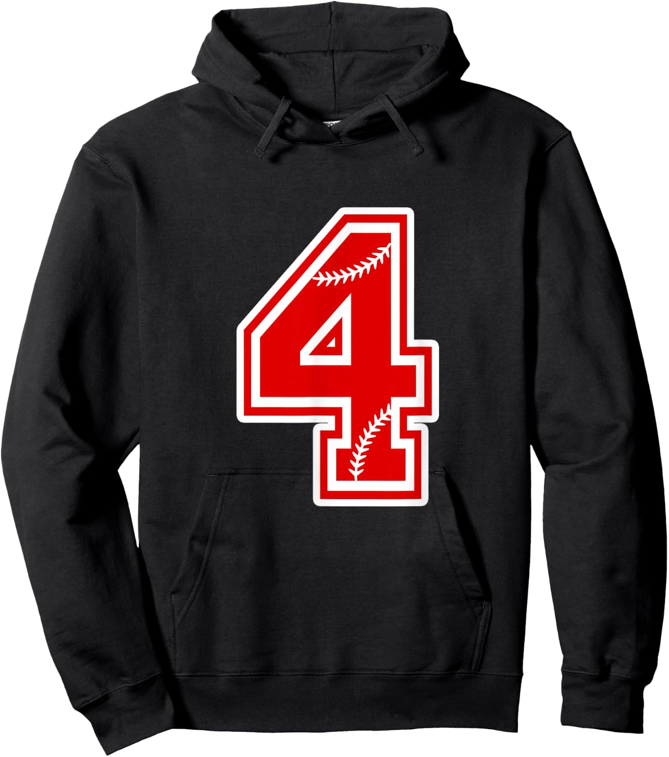 Number 4 Red Baseball Number 4th Birthday T Shirt Hoodie - Hoodie | Black