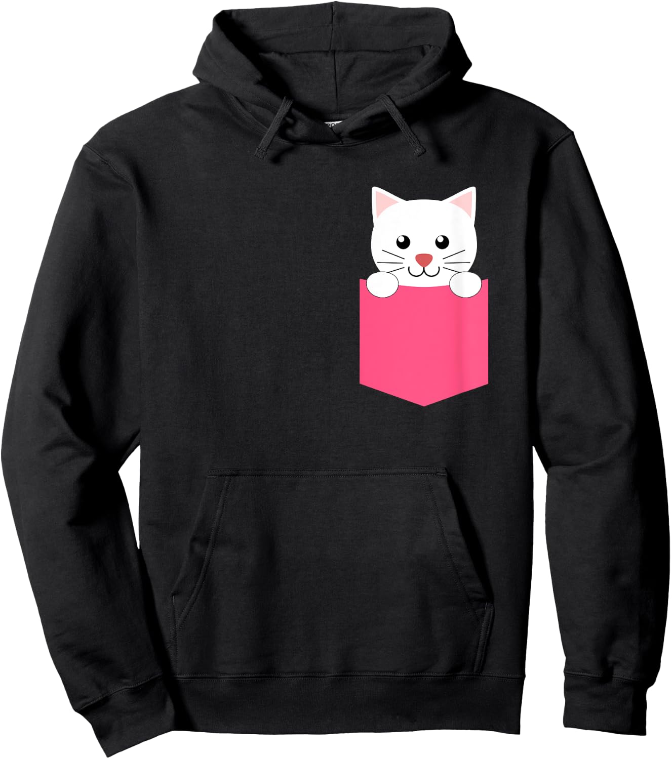 Pink White Kitten in a Pocket Shirt for Teen Girls and Women Hoodie - Hoodie | Black