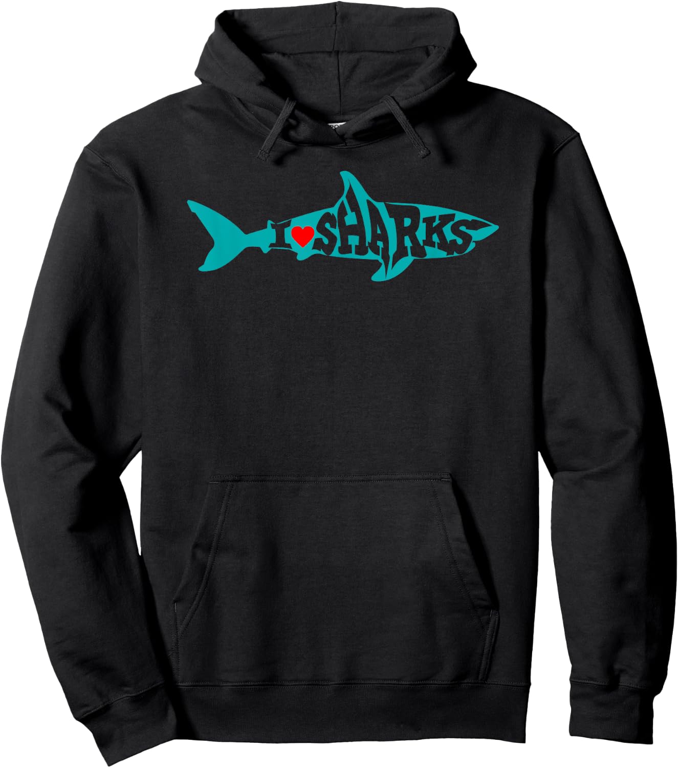 I Love Sharks - Heart Shark Silhouette Hoodie - Hoodie | Black