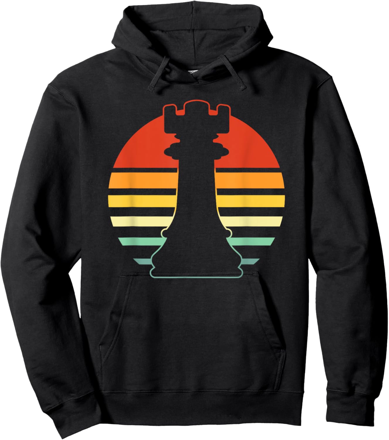 Retro Sunset Rook Chess , Women, Kids, Chess Lovers - Black, Small, Short Sleeve Hoodie - Hoodie | Black