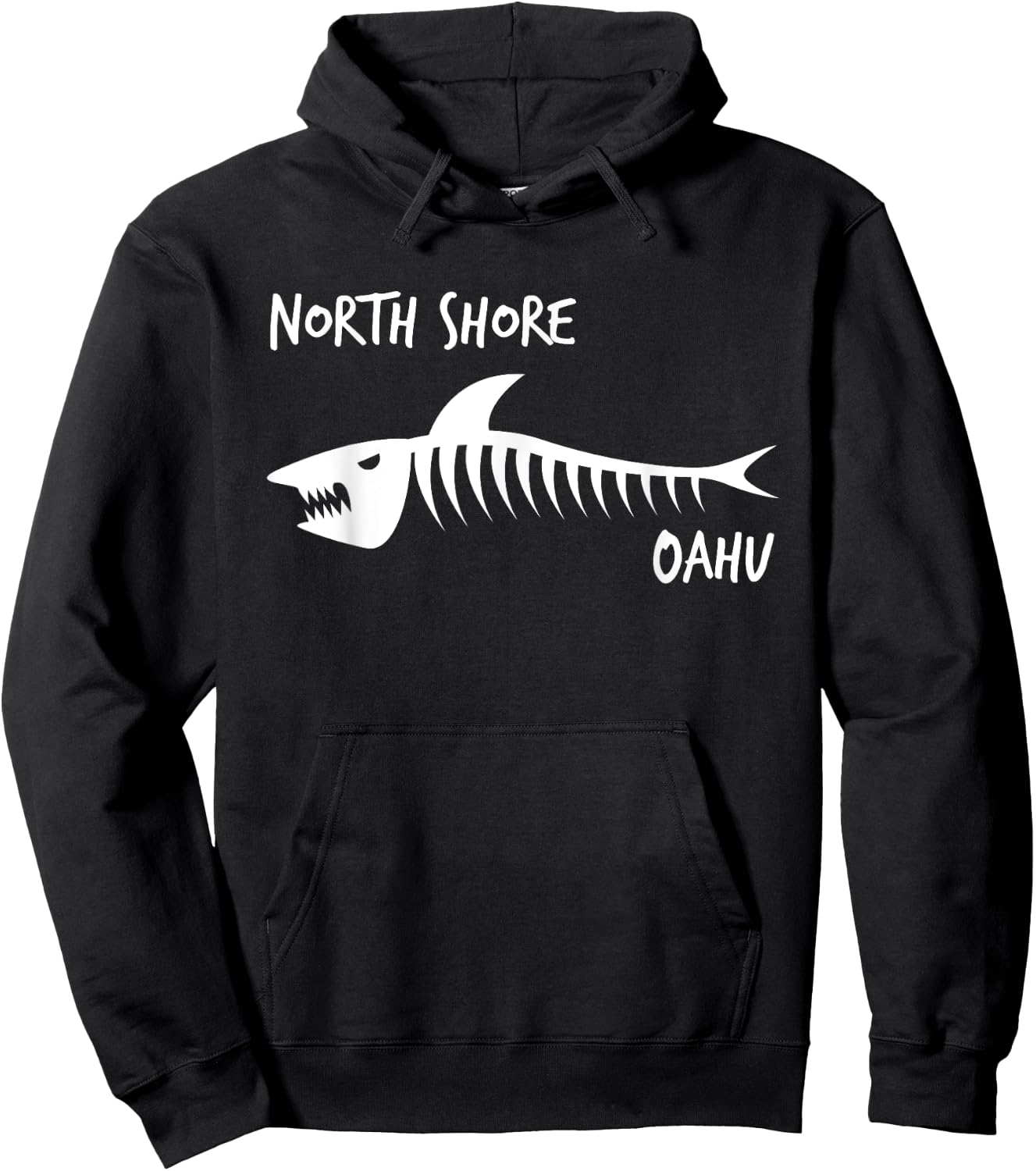 North Shore Oahu Shark Skeleton White Print Hoodie - Hoodie | Black