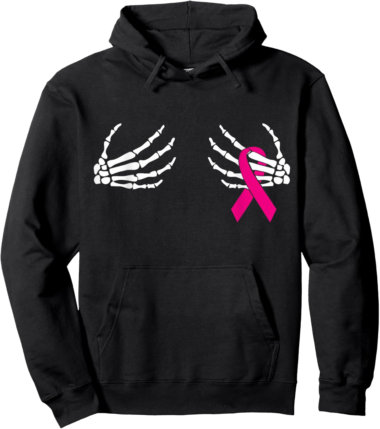 Skeleton Hands Breast Cancer Awareness Month Pink Ribbon Hoodie - Hoodie | Black