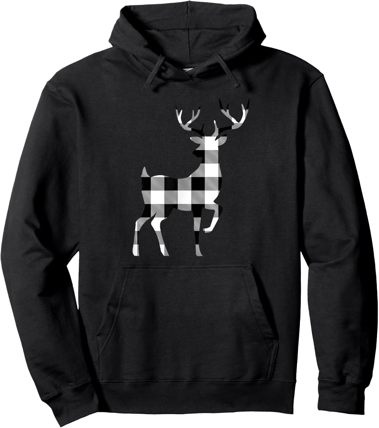 Plaid Reindeer Silhouette Minimal Winter Christmas Style Hoodie - Hoodie | Black