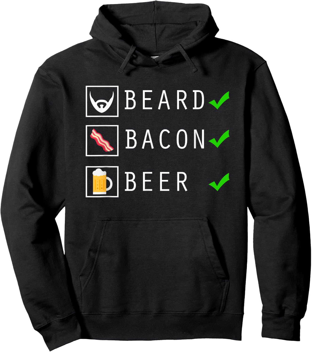 Beard Bacon Beer Funny Checklist Design Hoodie - Hoodie | Black