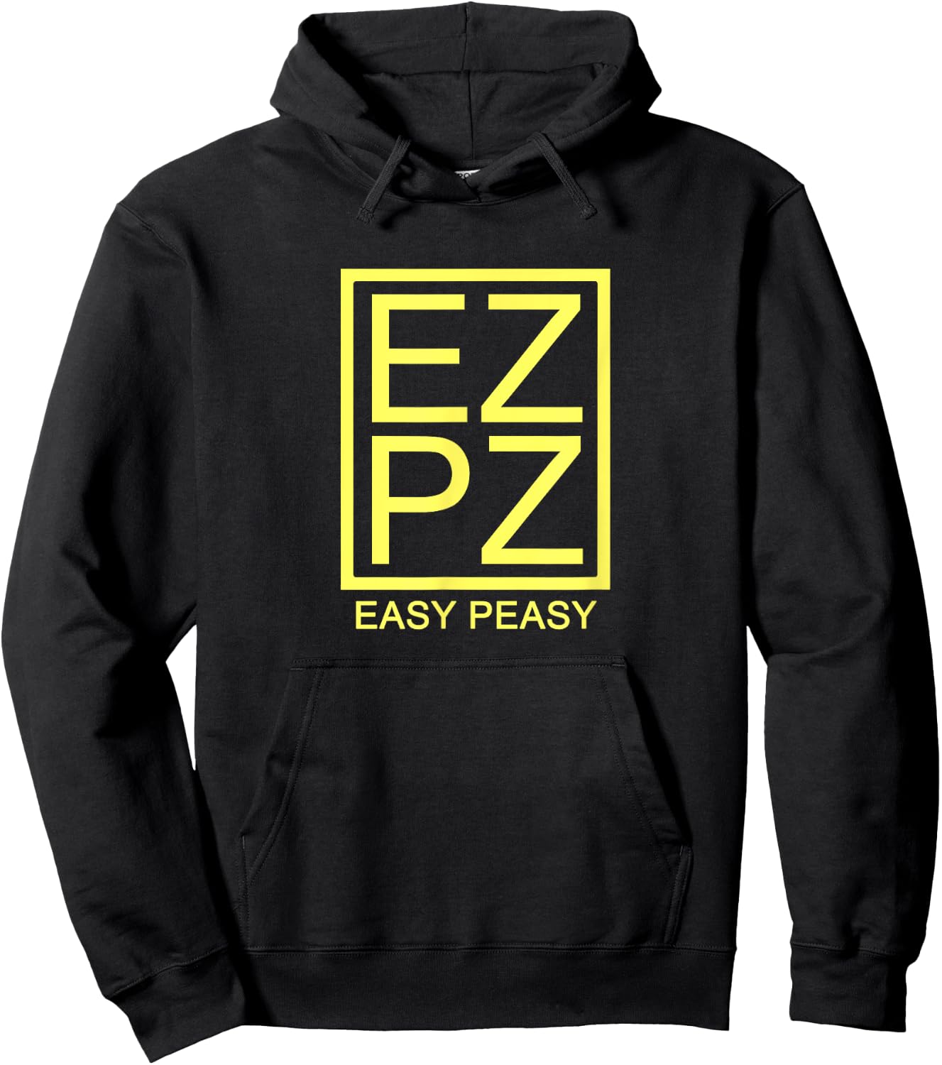 Out N' Away Men's Easy Peasy Funny Acronym EZPZ Humoristic Novelty Typography - Black, Small - Minimalist Square Box Design, Hilarious Meme Slogan Hoodie - Hoodie | Black