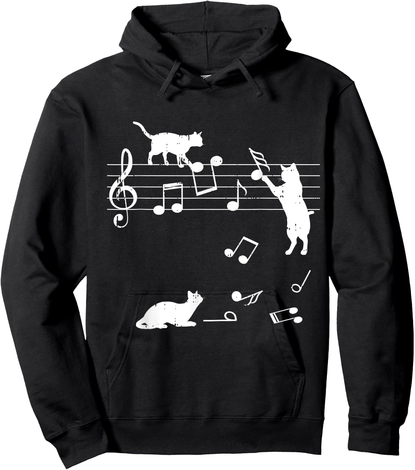 Cats Musical Notes Funny Music Lover Outfit Gift Hoodie - Hoodie | Black