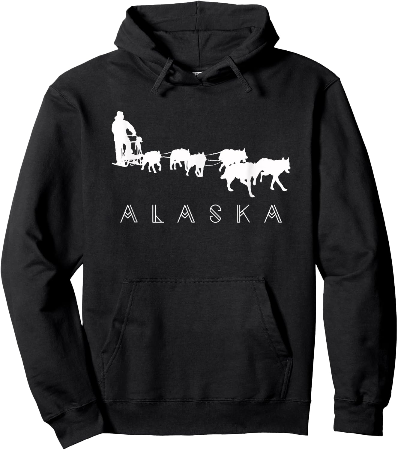 Alaska Sled Dogs Mushing - Sled Dog Team White Silhouette Men Women Girls Kids Hoodie - Hoodie | Black