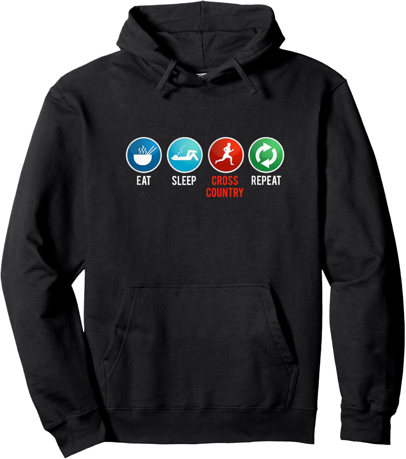 Funny XC Eat Sleep Cross Country Repeat Running Workout Gift Hoodie - Hoodie | Black