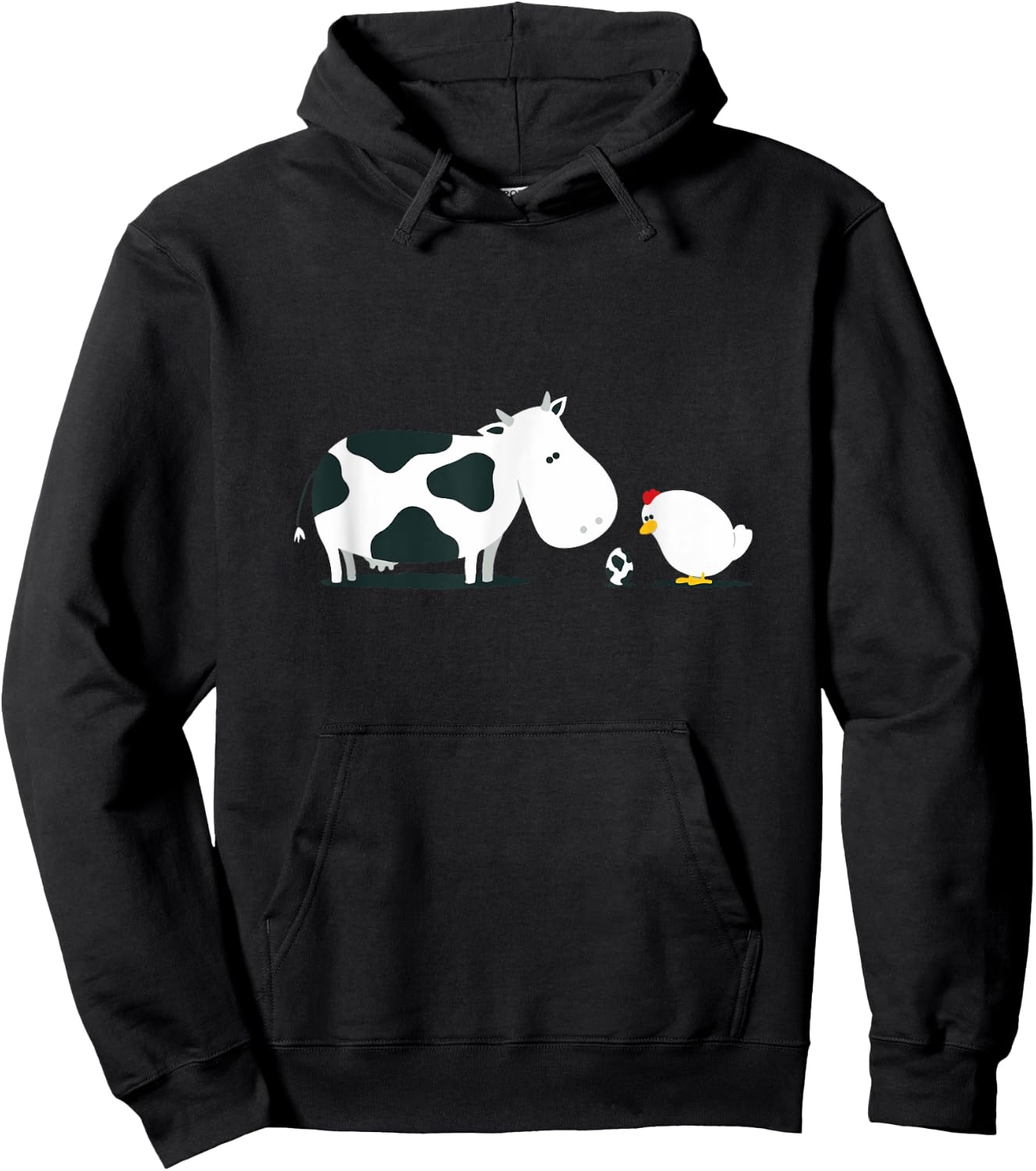 Funny and cute Cow with Chicken Cartoon with egg Hoodie - Hoodie | Black