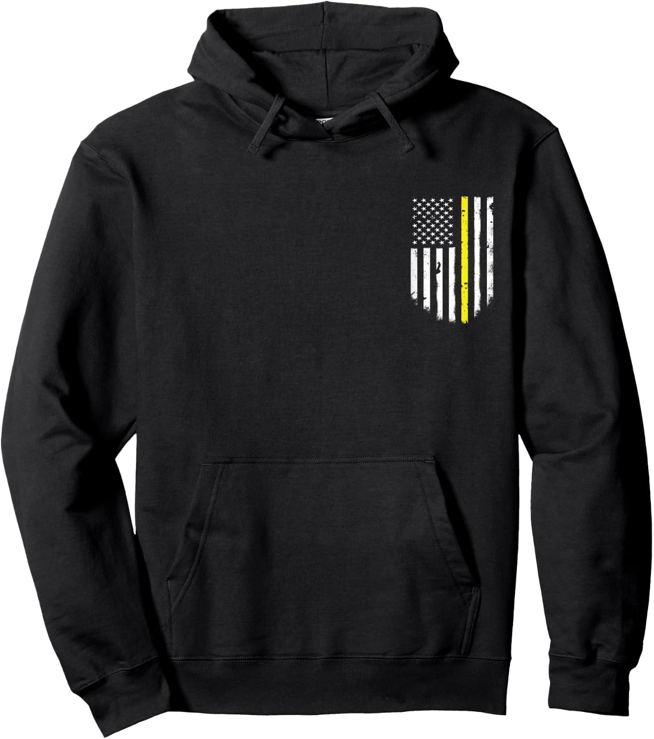 Thin Yellow Line American Flag Pocket Vintage Hoodie - Hoodie | Black