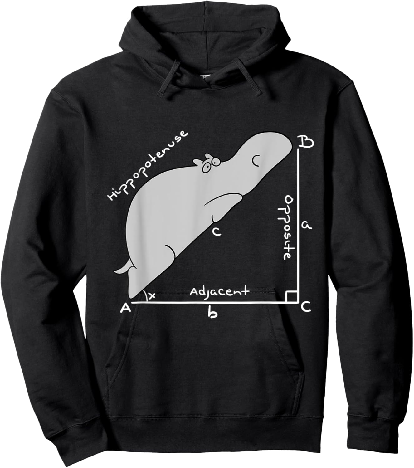 cute Hippopotamus Math,Funny Hypotenuse vs Hippopotamus Hoodie - Hoodie | Black