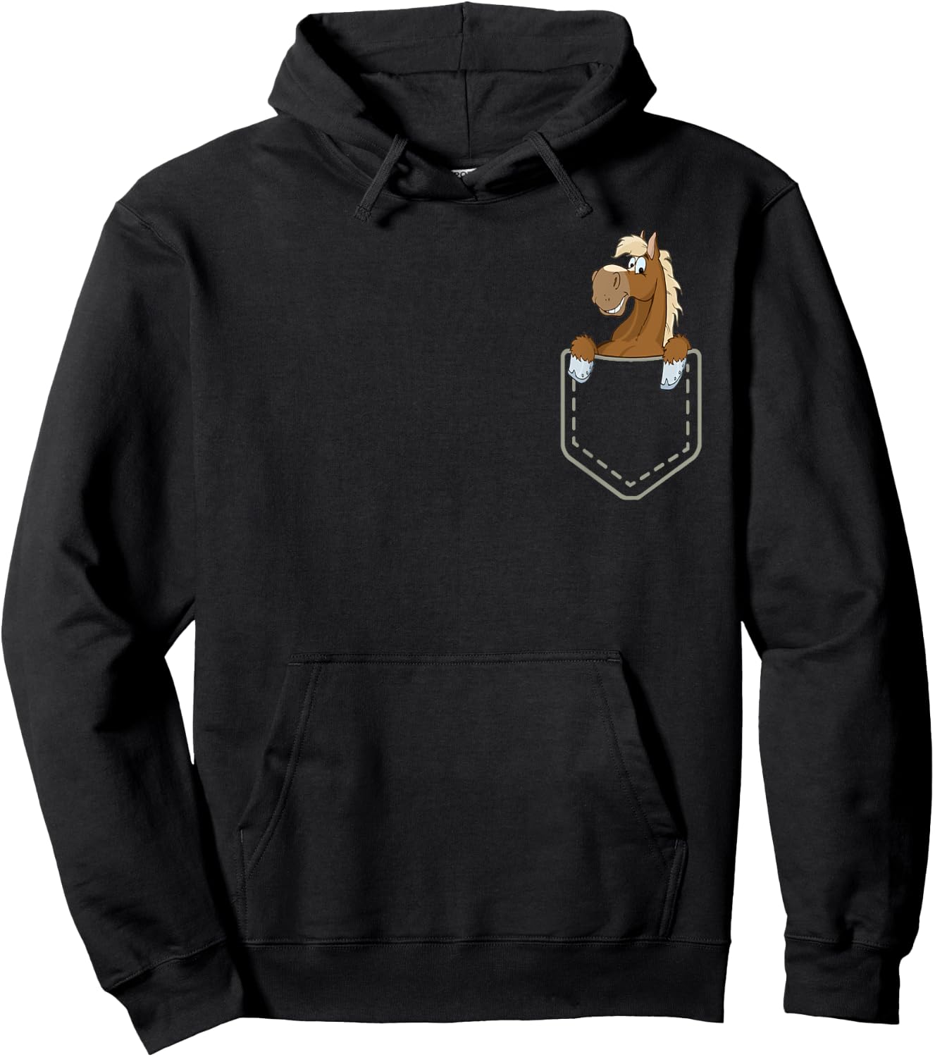 Graphic Horse Pocket Funny Horse in Pocket T shirt Hoodie - Hoodie | Black