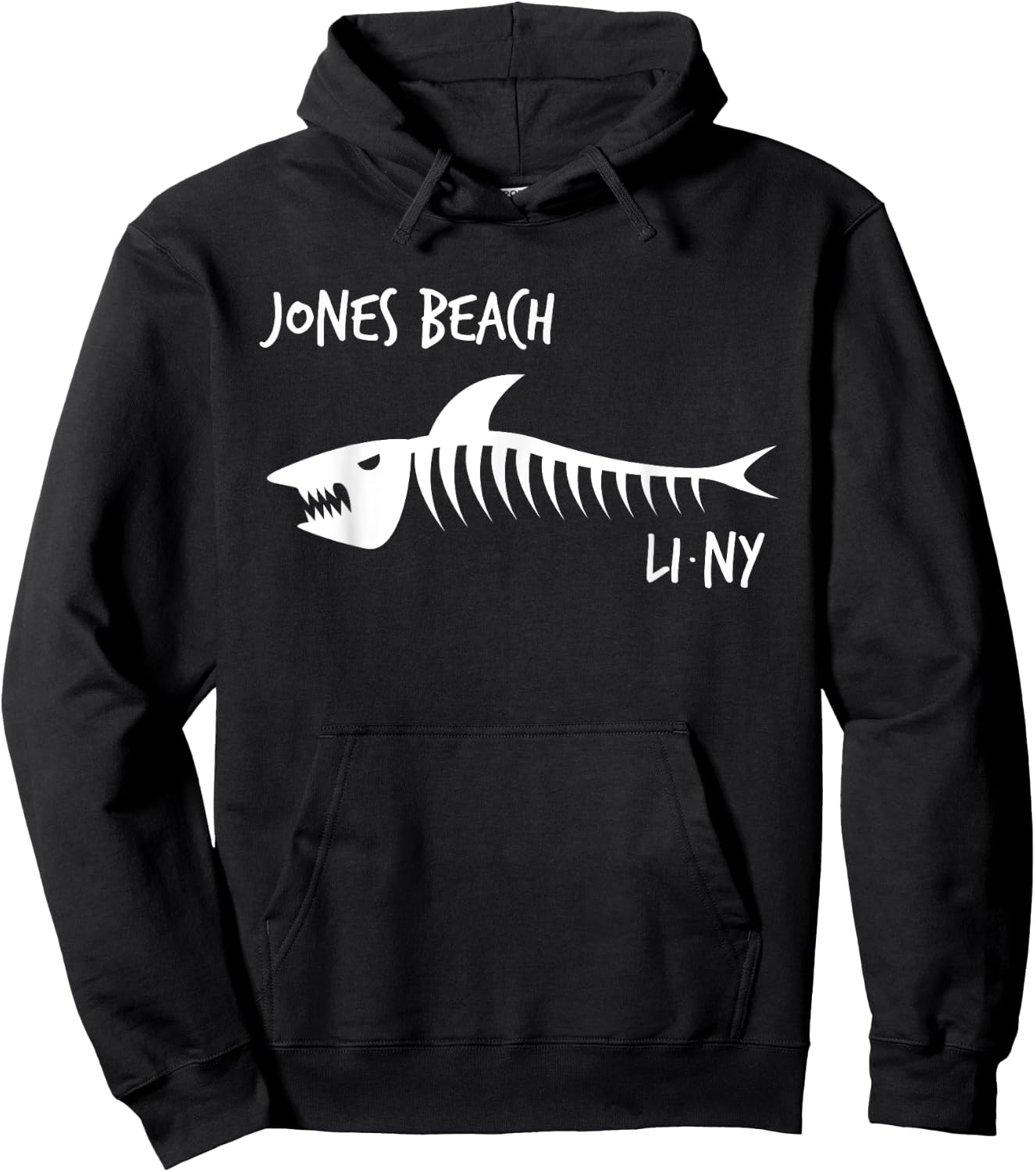 Jones Beach LI NY Shark Skeleton White Print Women Kids Hoodie - Hoodie | Black