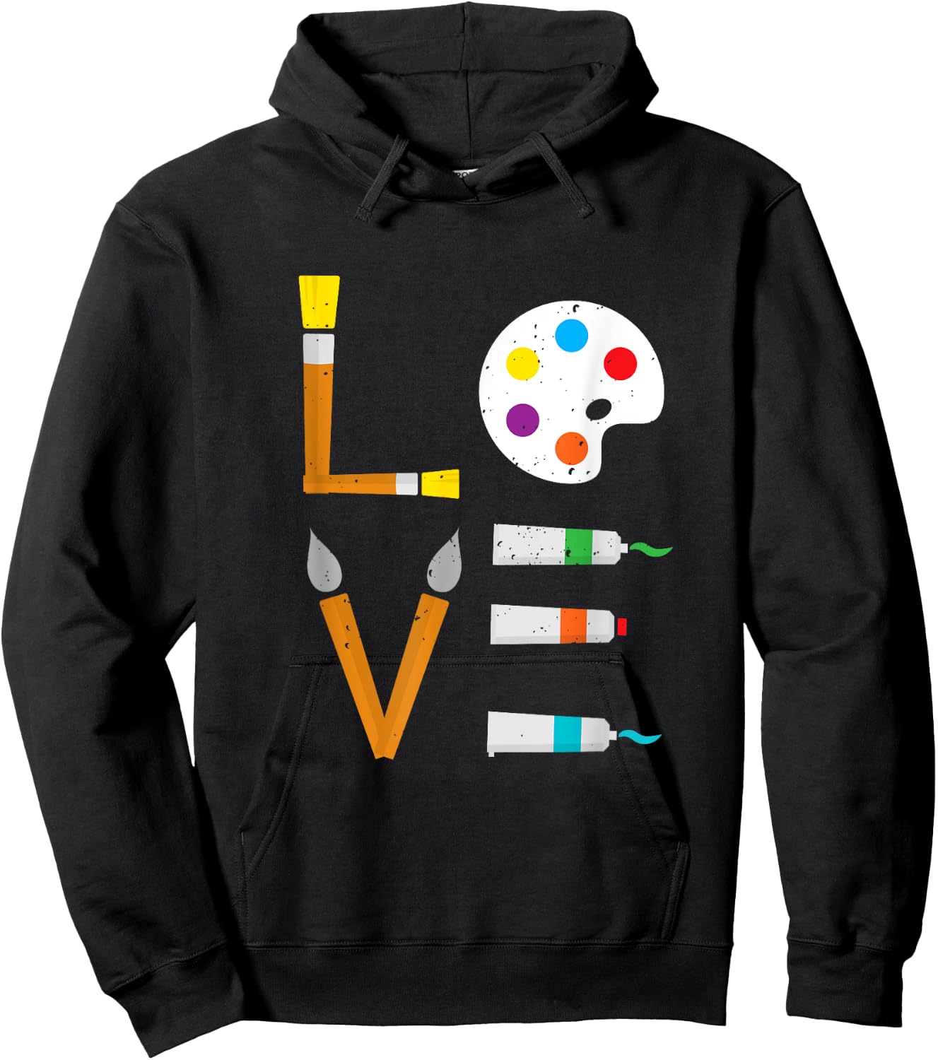 I Love Art Cute Paintbrush Paint Tubes Palette Colourful Art Hoodie - Hoodie | Black