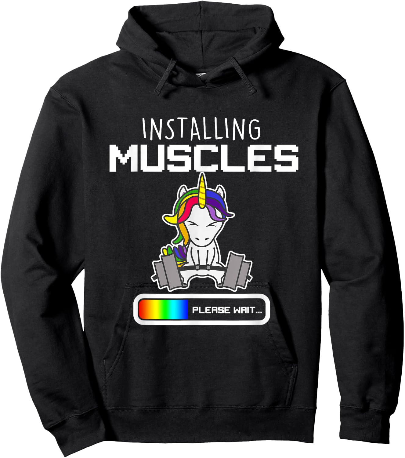 Installing Muscles - Unicorn Loading - Funny Lifting Shirt Hoodie - Hoodie | Black