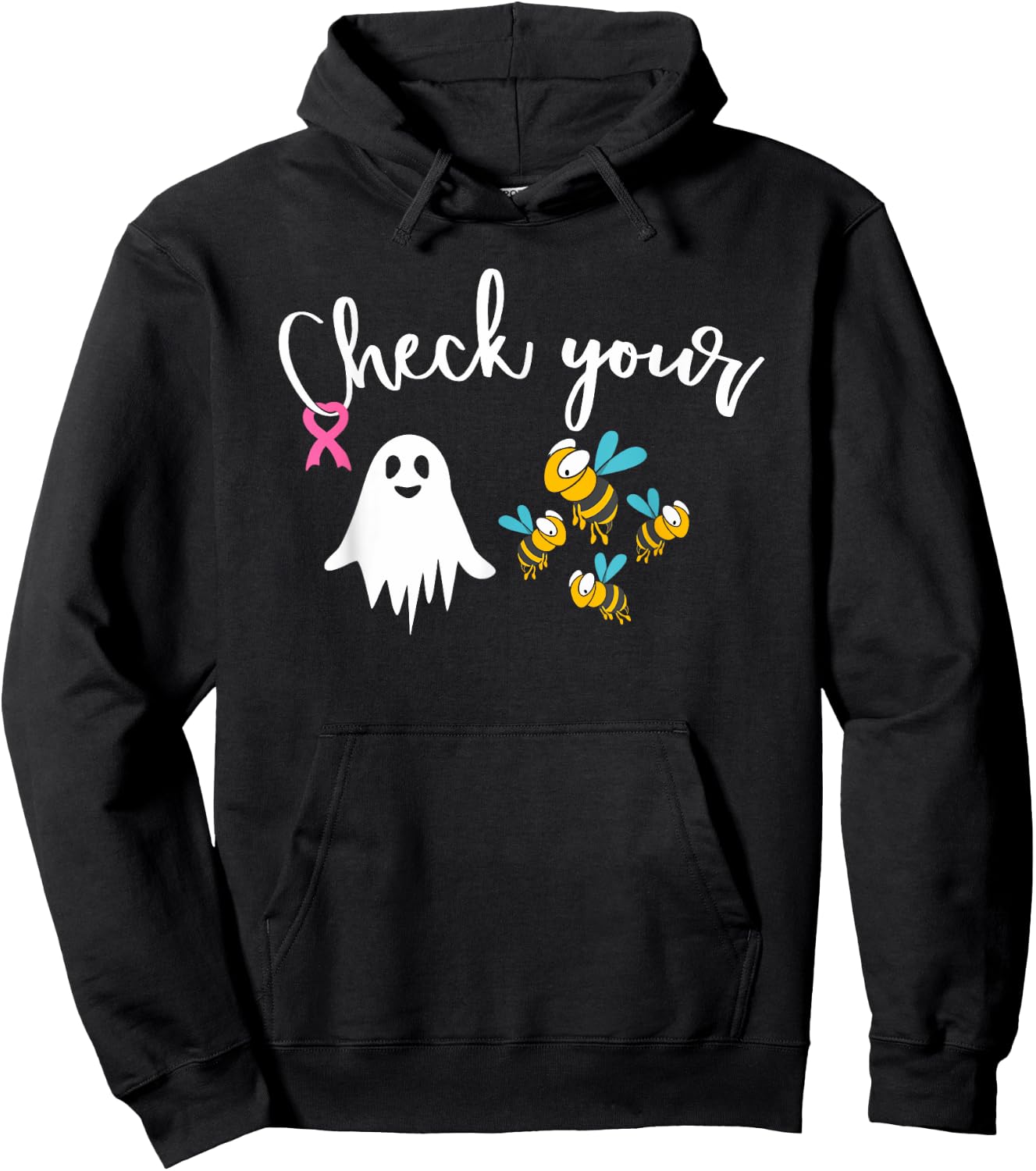 Check Your Boo Bees Breast Cancer Awareness Pink Ribbon Hoodie - Hoodie | Black