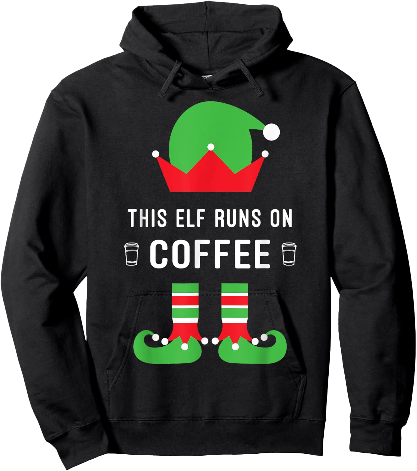 This Elf Runs On Coffee Funny Christmas Hoodie - Hoodie | Black