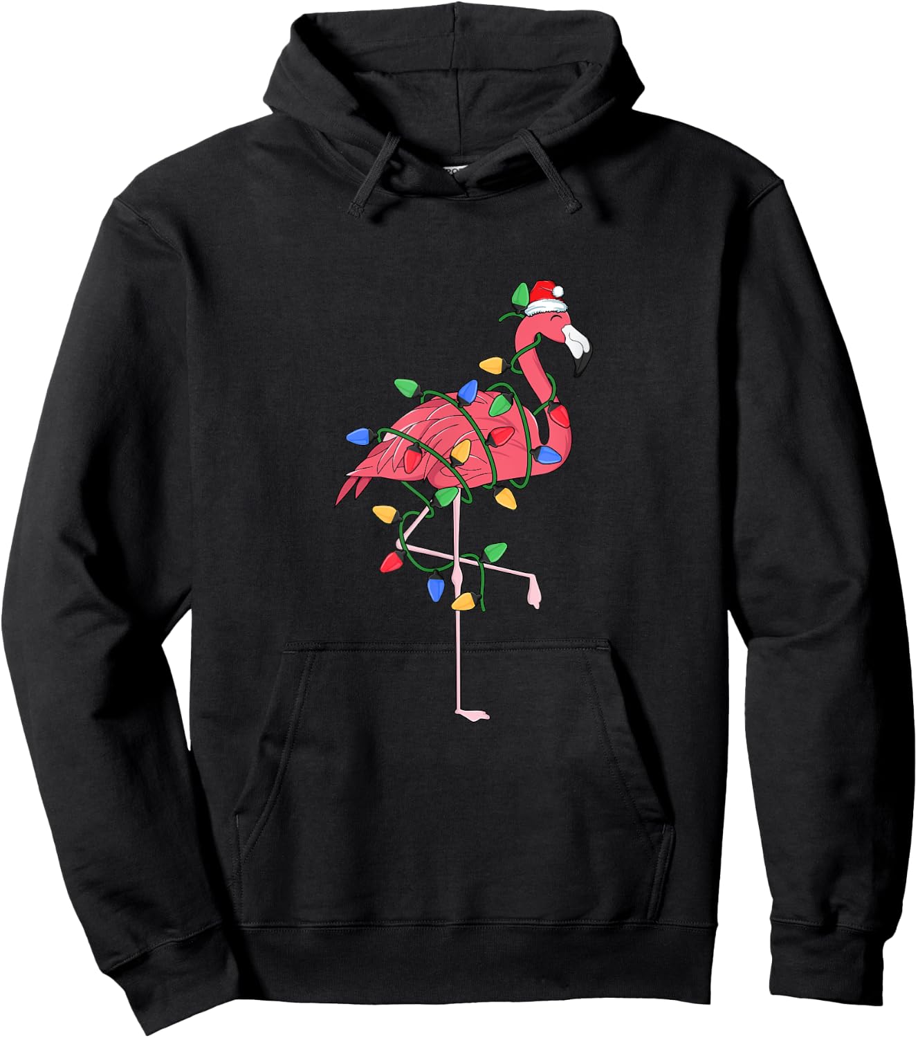 Flamingo Christmas Tree Lights Xmas Kawaii Pink Bird Lover Hoodie - Hoodie | Black