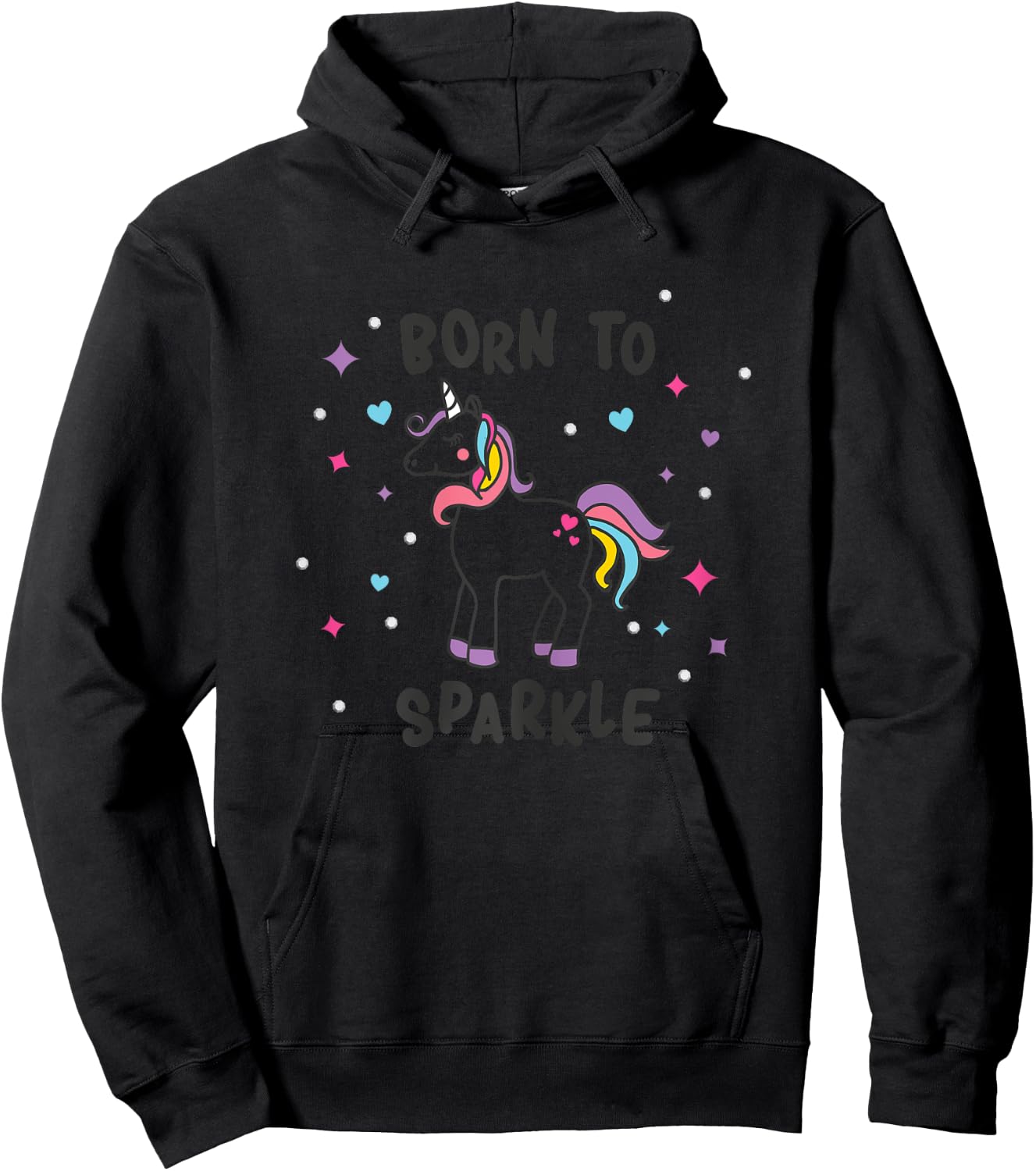 Born To Sparkle Unicorn Cute Girl's Hoodie - Hoodie | Black