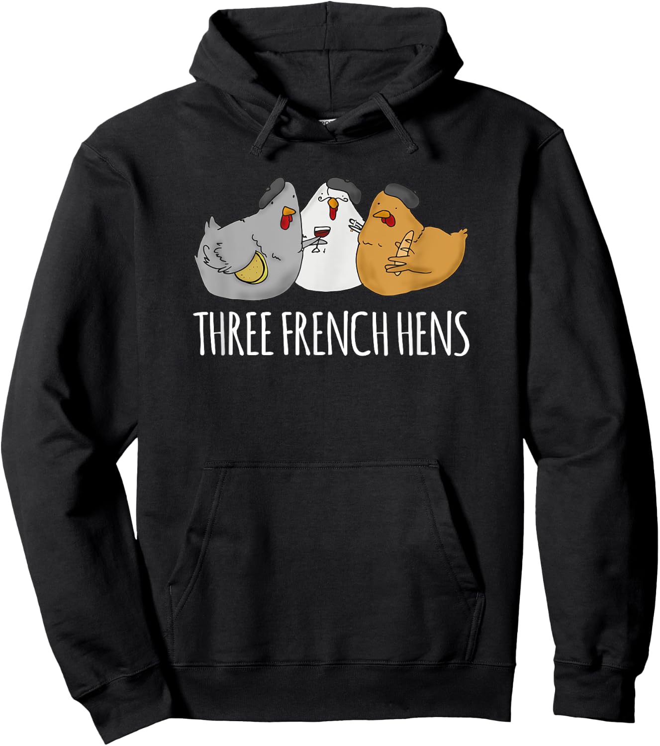 Cute Christmas Carol with Three French Hens Hoodie - Hoodie | Black