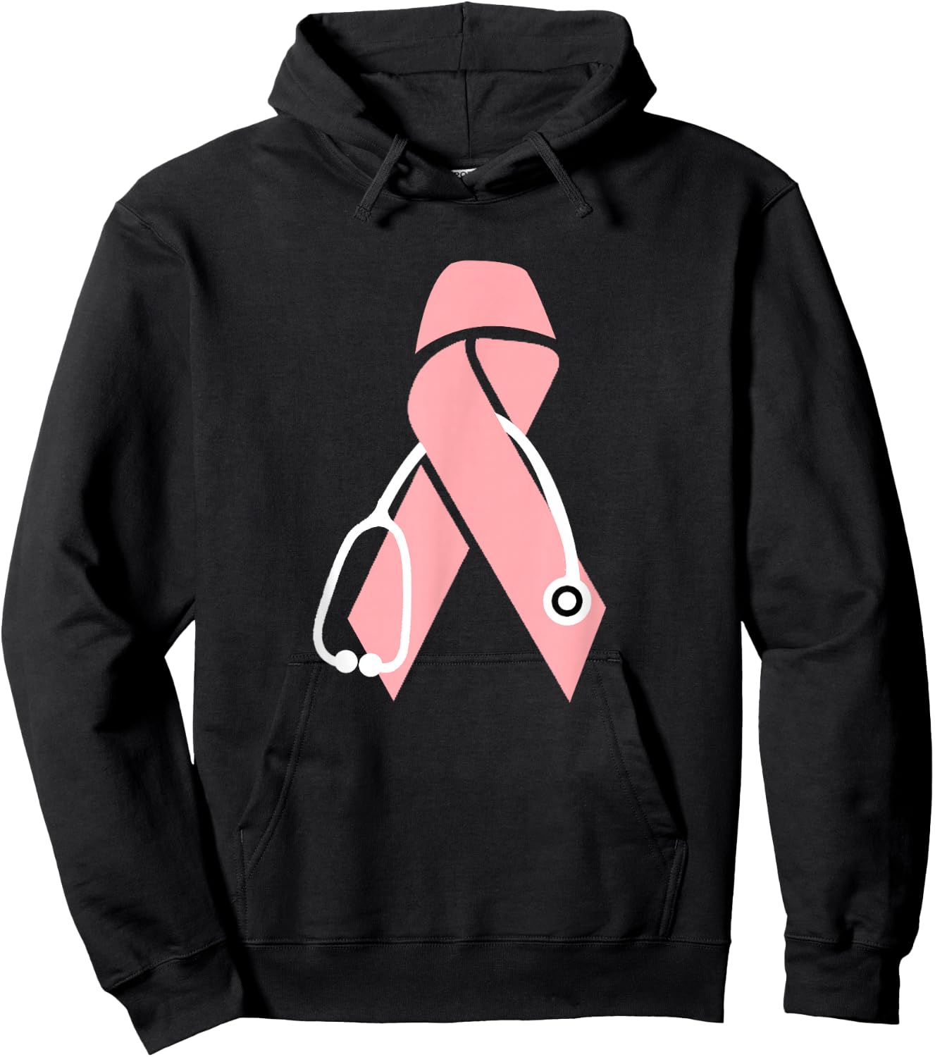 Breast Cancer Awareness Scrub Top Stethoscope Pink Ribbon Hoodie - Hoodie | Black
