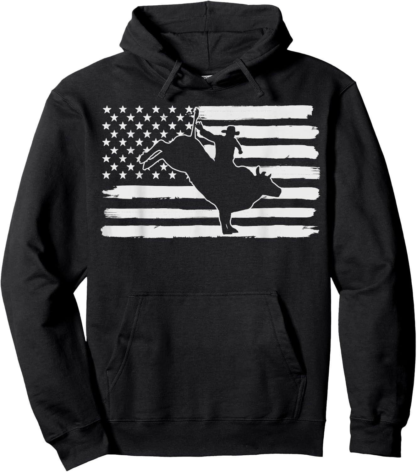 Rodeo Cowboy Bull Riding USA Flag 4th Of July US America Hoodie - Hoodie | Black