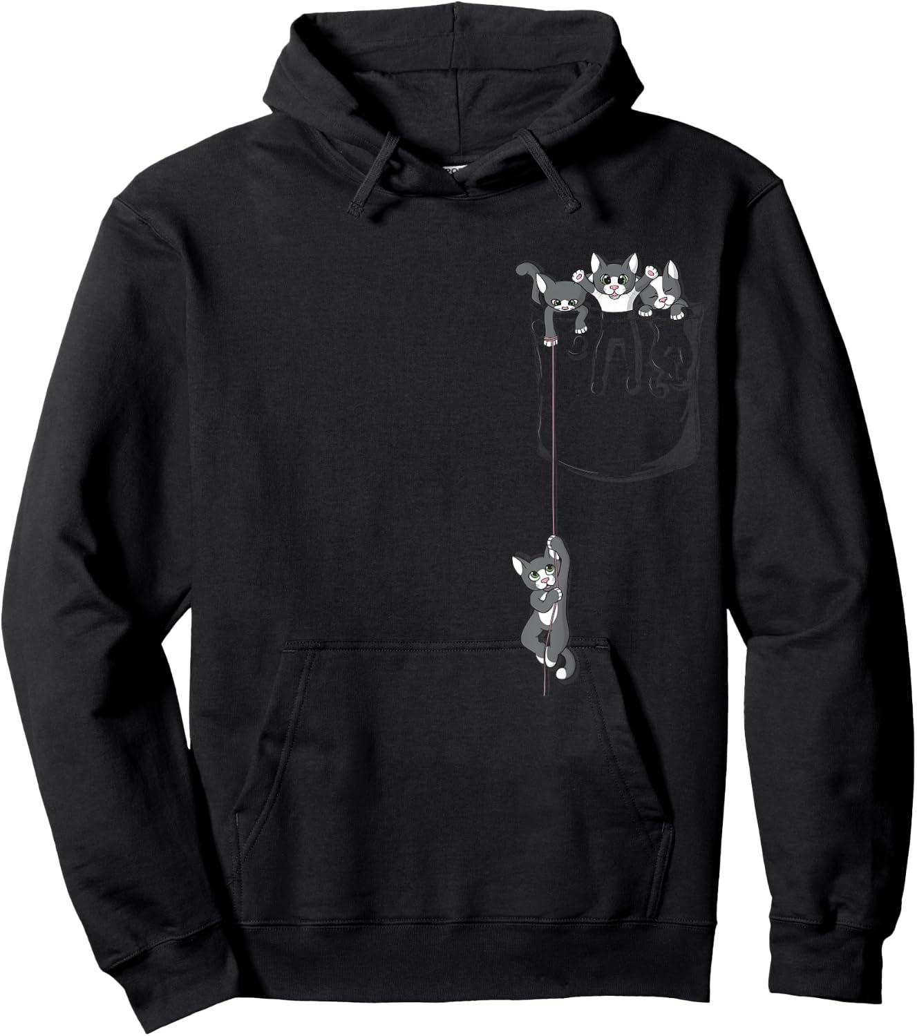 Cute Kittens Playing in the Pocket, Cat Men Women Kids Hoodie - Hoodie | Black