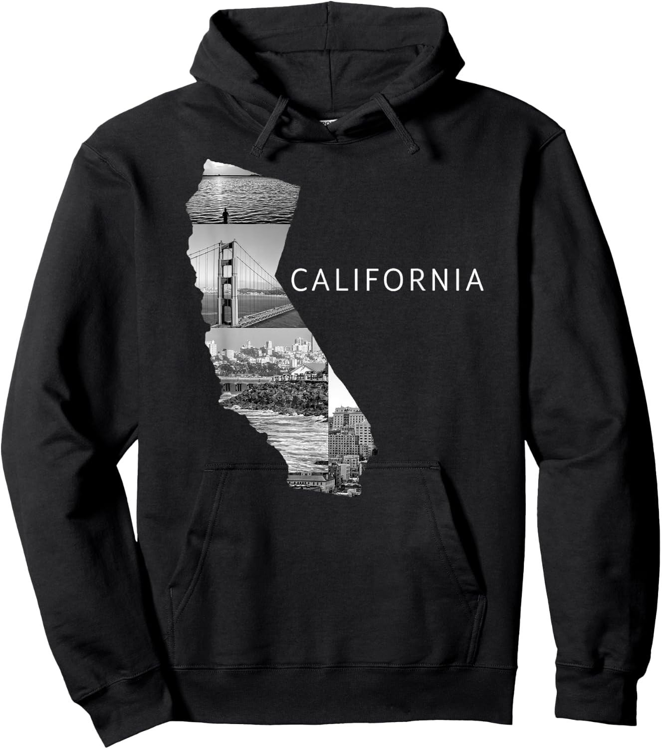 USA California State Map Golden Gate Bridge Sea Hoodie - Hoodie | Black