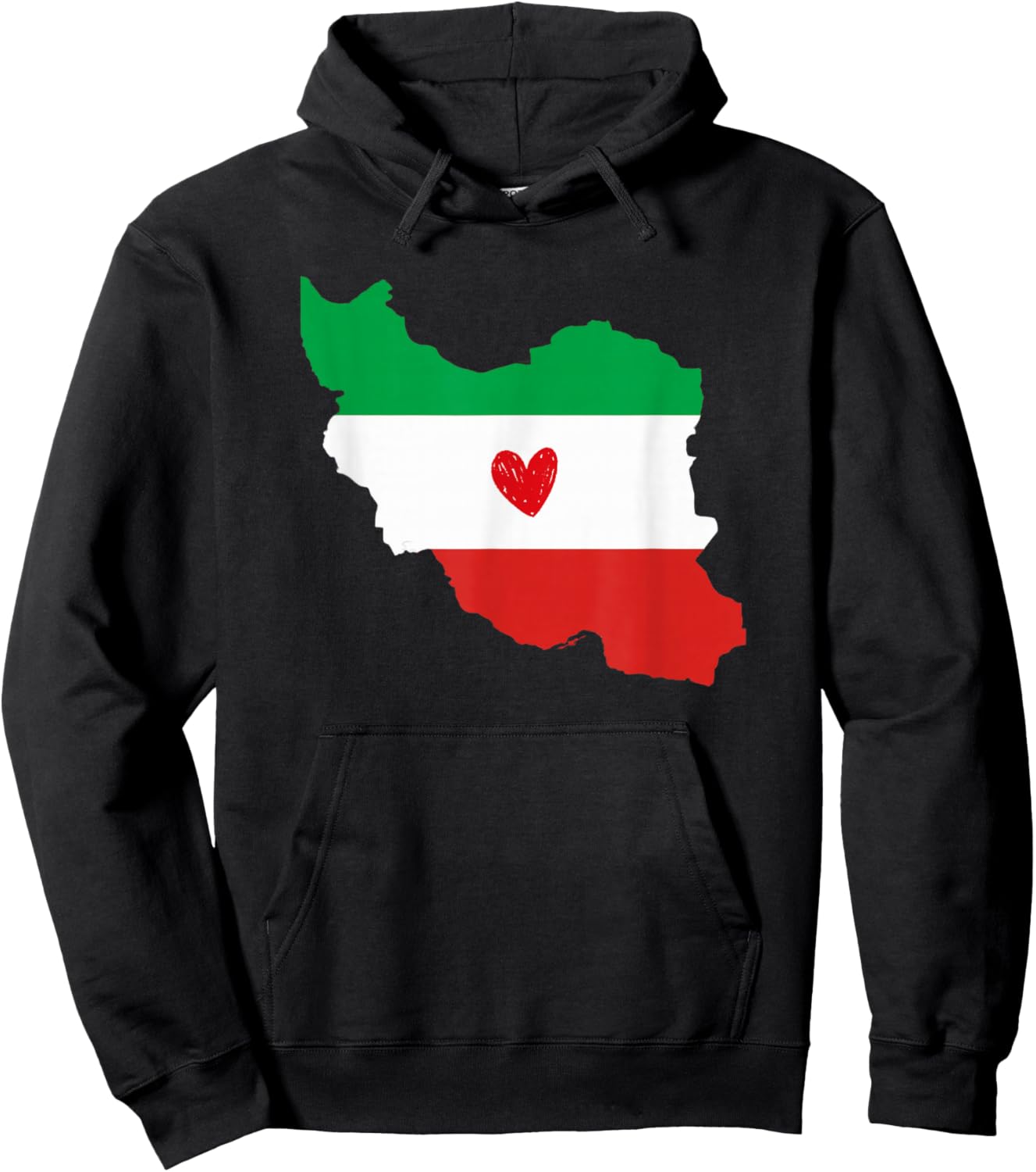 Map of Iran Flag Colors with Heart Hoodie - Hoodie | Black