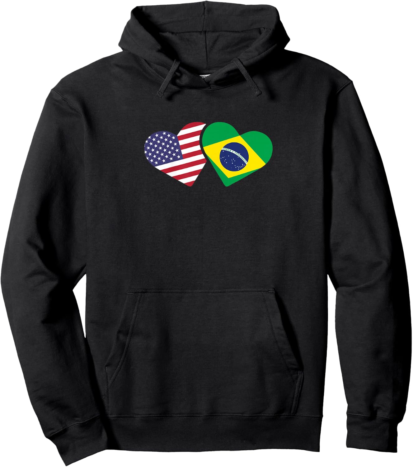 Brazil USA Flag T Shirt Heart Brazilian Americans Love Cute Hoodie - Hoodie | Black