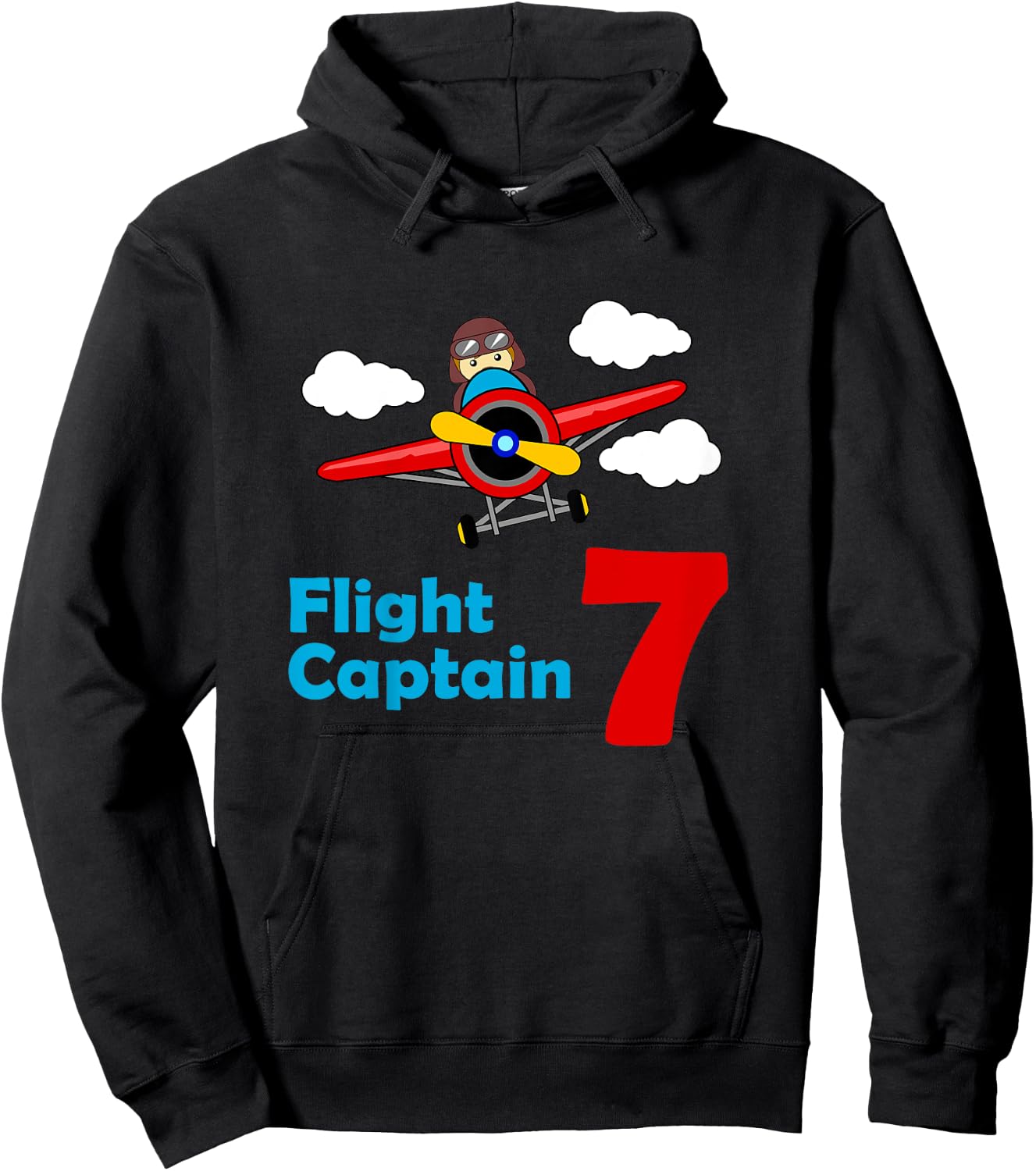 Kids Airplane Birthday 7 year old | Flight Captain Seventh Hoodie - Hoodie | Black