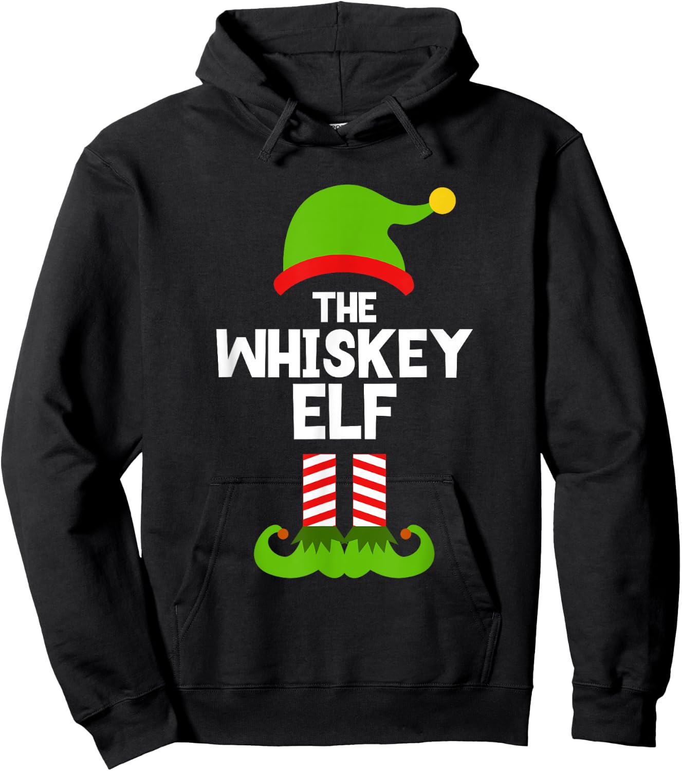 Funny The Whiskey Elf Christmas Family Party Pajama Drinking Hoodie - Hoodie | Black