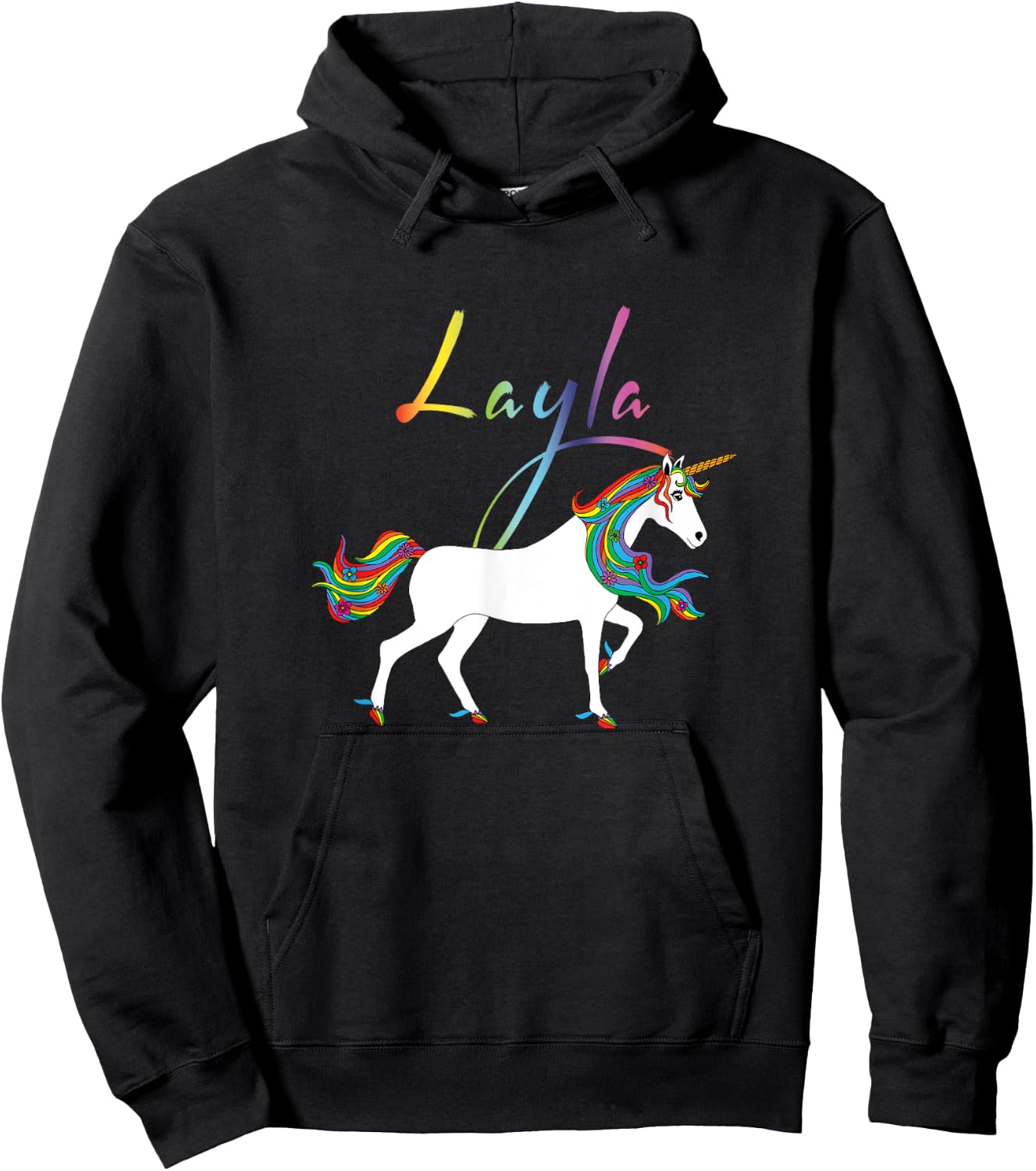 Layla Personalized First Name Unicorn Hoodie - Hoodie | Black